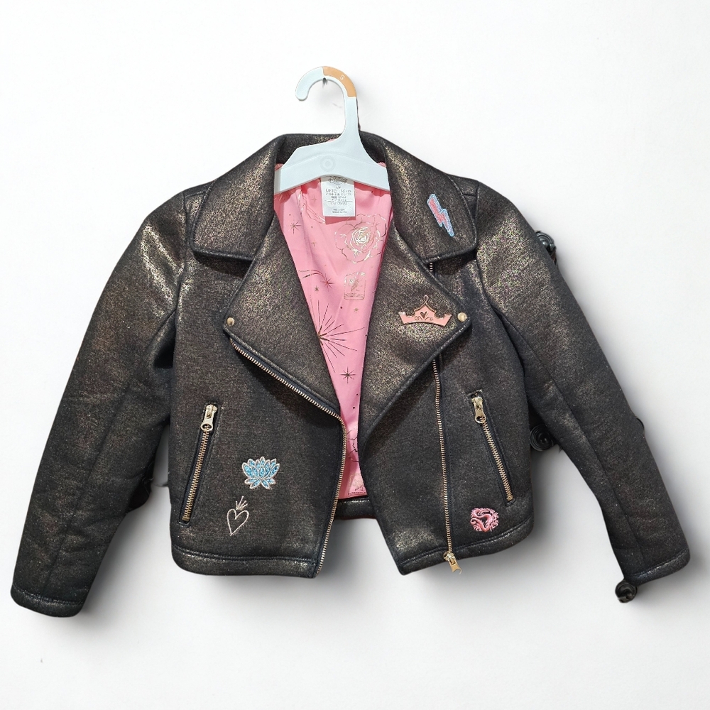 Disney Store PRINCESS Metallic Black Moto Jacket with Pink Lining